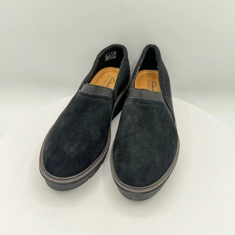 Clarks‎ Airabell Suede Mid Loafer Womens Black Shoes Size 8 Wide NEW
